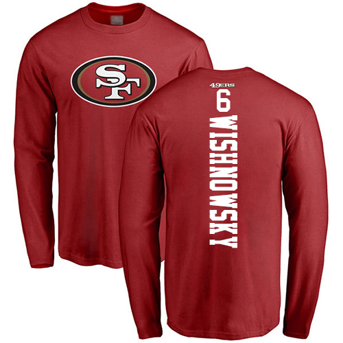 Men San Francisco 49ers Red Mitch Wishnowsky Backer #6 Long Sleeve NFL T Shirt